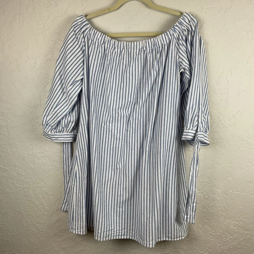Candalite Petite Striped Off-Shoulder Tunic Top Nautical Print Tie Sleeve Sz XLP - Picture 3 of 6